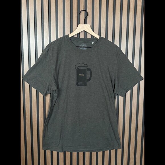 prAna T Shirt XL Mens Gray Short Sleeve 'Beer Belly' Graphic Tee - Picture 1 of 7